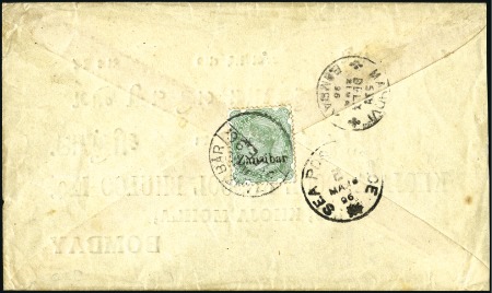 Stamp of Zanzibar » The Zanzibar Post Office (1895-1964) 1896 (Feb 28) Pre-addressed envelope to India fran