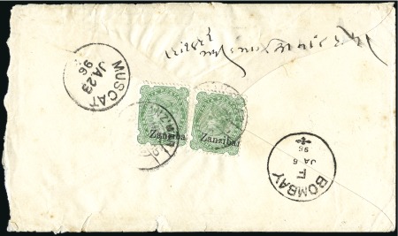 Stamp of Zanzibar » The Zanzibar Post Office (1895-1964) 1896 (Jan 23) Envelope to MUSCAT franked on the re