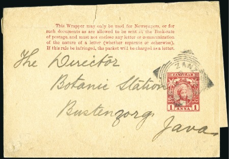 Stamp of Zanzibar » Destination Mail NETHERLANDS INDIES: 1901 (Apr 9) 1a Newspaper wrap