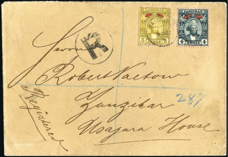 Stamp of Zanzibar » The Zanzibar Post Office (1895-1964) 1898 (Oct 5) Envelope sent registered locally with