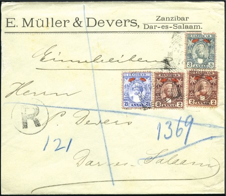Stamp of Zanzibar » The Zanzibar Post Office (1895-1964) 1900 (May 25) Commercial envelope sent registered 