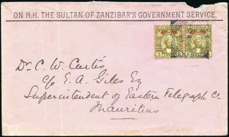 Stamp of Zanzibar » The Zanzibar Post Office (1895-1964) 1898 (Oct 28) Official envelope to Mauritius with 