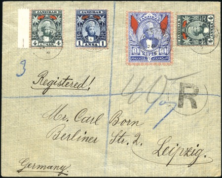 Stamp of Zanzibar » The Zanzibar Post Office (1895-1964) 1898 (Nov 24) Envelope sent registered to Germany 