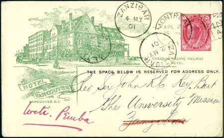 Stamp of Zanzibar » Destination Mail CANADA: 1901 (Apr 2) Incoming Hotel Vancouver adve