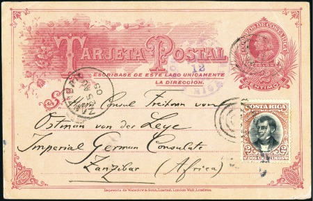 Stamp of Zanzibar » Destination Mail COSTA RICA: 1905 (Jul 12) 2c Postal stationery car