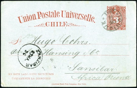 Stamp of Zanzibar » Destination Mail CHILE: 1896 3c Postal stationery card from Iquique