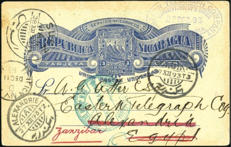 Stamp of Zanzibar » Destination Mail NICARAGUA: 1893 (Nov 30) 3c Postal stationery card