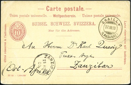 Stamp of Zanzibar » Destination Mail SWITZERLAND: 1903 (Jul 27) 10c Postal stationery c
