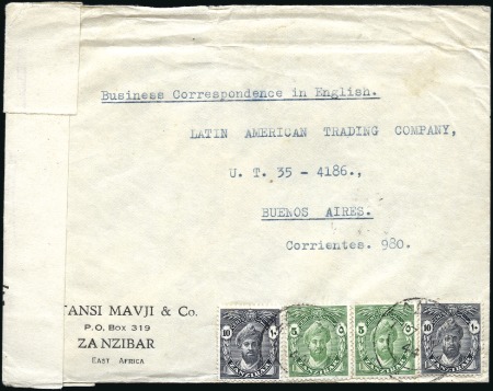 Stamp of Zanzibar » The Zanzibar Post Office (1895-1964) 1944 (Jul 17) Commercial envelope to Argentina wit
