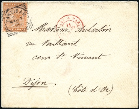 Stamp of Zanzibar » The Indian Post Office (1875-1895) 1886 (May 7) Envelope from a member of the Expedit