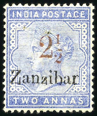 Stamp of Zanzibar 1895-98 2 1/2 on 2a Provisional unused (2 in fract