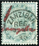 Stamp of Zanzibar 1890 Mansuscript "Zanzibar" ovpts on 1/2a, 1a6p an