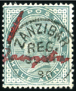Stamp of Zanzibar 1890 Mansuscript "Zanzibar" ovpts on 1/2a, 1a6p an