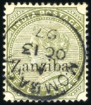 Stamp of Zanzibar 1895-96 1a, 1a6p and 4a plus 1896 2 1/2a all with 