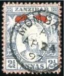 Stamp of Zanzibar 1895-96 1a, 1a6p and 4a plus 1896 2 1/2a all with 