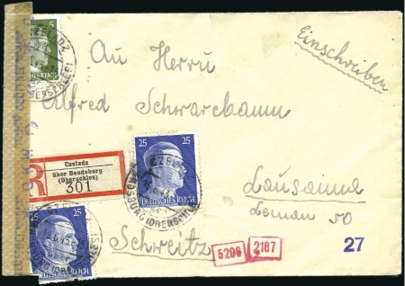 Stamp of Israel » Israel: The Holocaust - Ghettos BENDSBERG: 1943 Registered censored cover from M.L