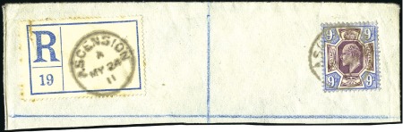 Stamp of Great Britain » British Post Offices Abroad ASCENSION: 1902-11 KEVII 9d Purple & Blue tied to