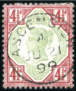 Stamp of Great Britain » British Post Offices Abroad ASCENSION: 1887 4 1/2d green & red with 19.5mm cod