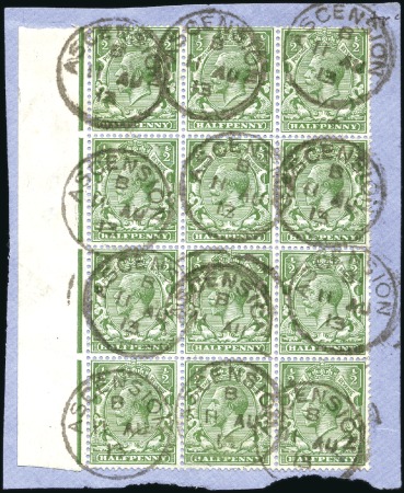 Stamp of Great Britain » British Post Offices Abroad ASCENSION: 1912-22 1/2d green in left marginal blo