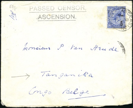 Stamp of Great Britain » British Post Offices Abroad ASCENSION: 1917 (Nov 1) Envelope to TANGANYIKA wit