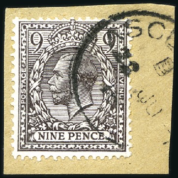 Stamp of Great Britain » British Post Offices Abroad ASCENSION: 1912-22 9d agate tied to small piece by