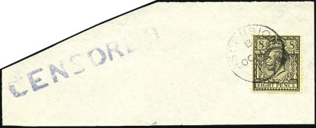 Stamp of Great Britain » British Post Offices Abroad ASCENSION: 1912-22 8d black on yellow tied to piec