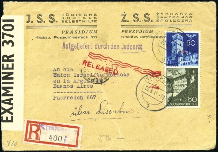 Stamp of Israel » Israel: The Holocaust - Ghettos KRAKAU: Registered censored envelope franked Gener