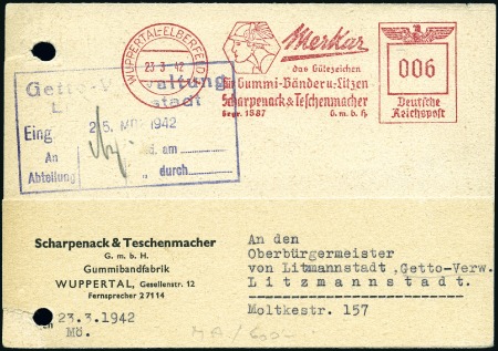 Stamp of Israel » Israel: The Holocaust - Ghettos LITZMANSTADT: Advertisting card addressed to the g