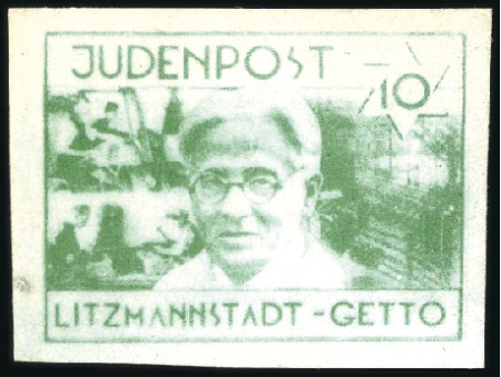 Stamp of Israel » Israel: The Holocaust - Ghettos LITZMANSTADT (JUDENPOST): 1944 10pfg blue-green, i