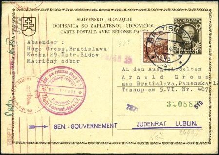 Stamp of Israel » Israel: The Holocaust - Ghettos LUBLIN: Censored Slovaque 1l reply card with addit