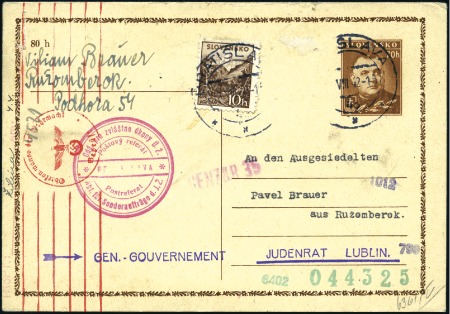 Stamp of Israel » Israel: The Holocaust - Ghettos LUBLIN: Censored Slovaque 70h postal card with add