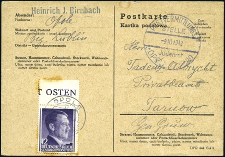 Stamp of Israel » Israel: The Holocaust - Ghettos OPOLE: Postcard franked General Government 12pfg t