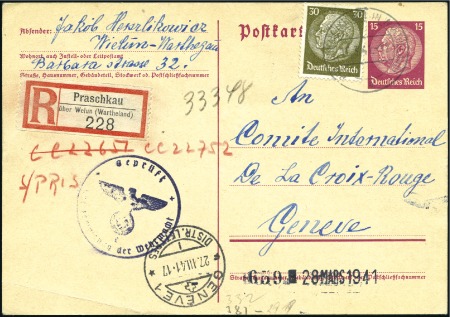 Stamp of Israel » Israel: The Holocaust - Ghettos PRASCHKAU: Registered censored card franked Deutsc