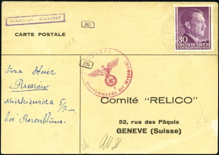 Stamp of Israel » Israel: The Holocaust - Ghettos RZESZOW: RELICO card to Geneva, franked General Go