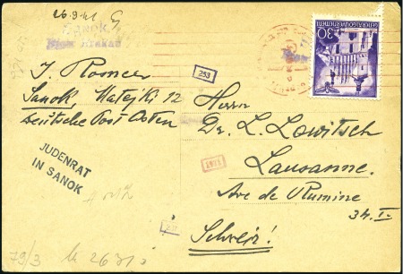 Stamp of Israel » Israel: The Holocaust - Ghettos SANOK: Censored card franked General Government 30