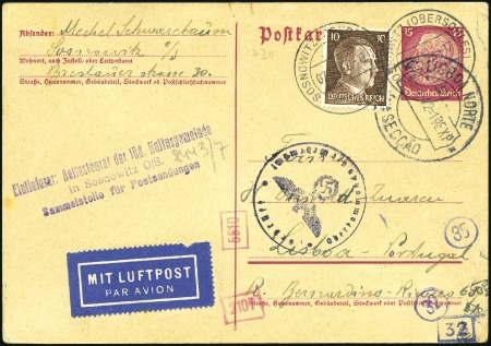 Stamp of Israel » Israel: The Holocaust - Ghettos SOSNOWITZ: Deutsche Reich 15pfg postal card with a