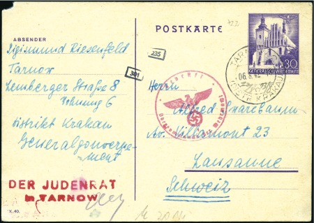 Stamp of Israel » Israel: The Holocaust - Ghettos TARNOW: Censored General Government 30pfg postal c
