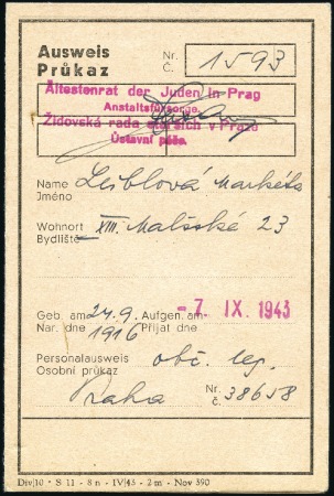 Stamp of Israel » Israel: The Holocaust - Ghettos THERESIENSTADT: Identity card bearing red 4-line c