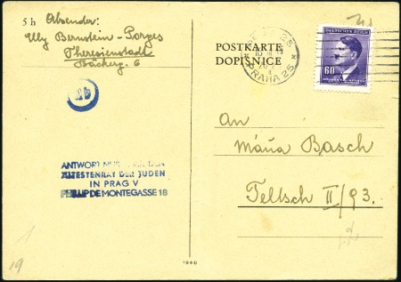 Stamp of Israel » Israel: The Holocaust - Ghettos THERESIENSTADT: Postcard from Prag franked 60 viol