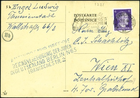 Stamp of Israel » Israel: The Holocaust - Ghettos THERESIENSTADT: Deutsche Reich 6pfg tied on card t