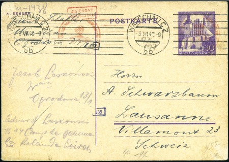 Stamp of Israel » Israel: The Holocaust - Ghettos WARSAW: General Government 30gr postal card to A.S