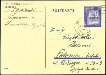 Stamp of Israel » Israel: The Holocaust - Ghettos WARSAW: General Government 12gr postal card tied W