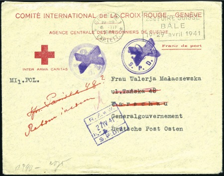 Stamp of Israel » Israel: The Holocaust - Ghettos WARSAW: Unfranked Red Cross envelope from Geneva t