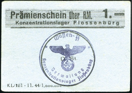 Stamp of Israel » Israel: The Holocaust - Paper Money, Chits, etc. FLOSSENBURG: Blue 1RM note, very fine (Campbell 39