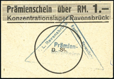 Stamp of Israel » Israel: The Holocaust - Paper Money, Chits, etc. RAVENSBRUCK: "Prämienschein" 1RM grey-brown unusua