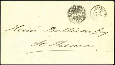 Stamp of Haiti 1889 Stampless envelope to St Thomas with arrival