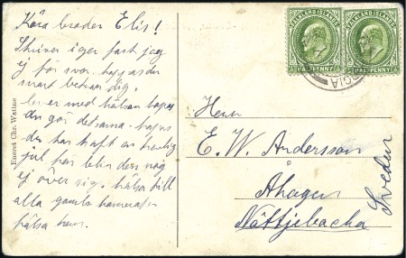 Stamp of Falkland Islands » Dependencies - South Georgia 1915-23, Two items to Sweden: 1915 postcard franke