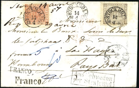 Stamp of Sweden 1857 Cover to Holland franked 6sk grey and 24sk or