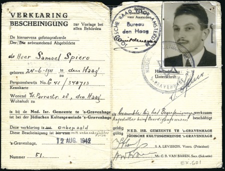 Stamp of Israel » Israel: The Holocaust - Ghettos DUTCH: Four identity cards for Samuel Spiero, two