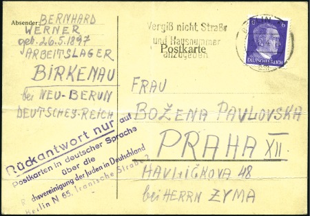 Stamp of Israel » Israel: The Holocaust - Concentration Camps BIRKENAU: Deutsches Reich franking on card from Bi